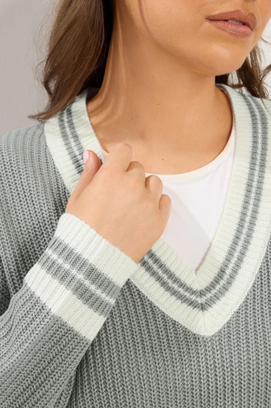 YOURS Plus Size Grey & White Knitted Tennis Jumper | Yours Clothing 5