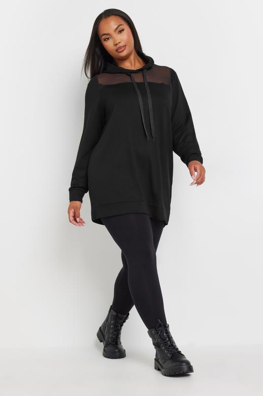 YOURS Plus Size Black Mesh Detailed Hoodie | Yours Clothing 2