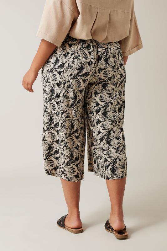 EVANS Plus Size Natural Brown Leaf Print Linen Culottes | Evans  3