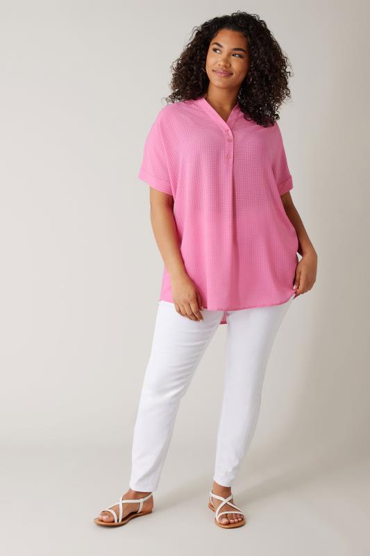 EVANS Plus Size Pink Woven Check Blouse | Evans  2