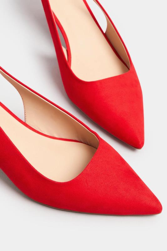 LTS Red Faux Suede Slingback Kitten Heel Court Shoes In Standard Fit | Long Tall Sally 5