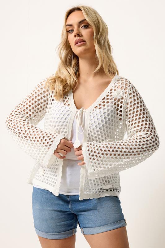 YOURS Curve Ivory White Flower Applique Cardigan