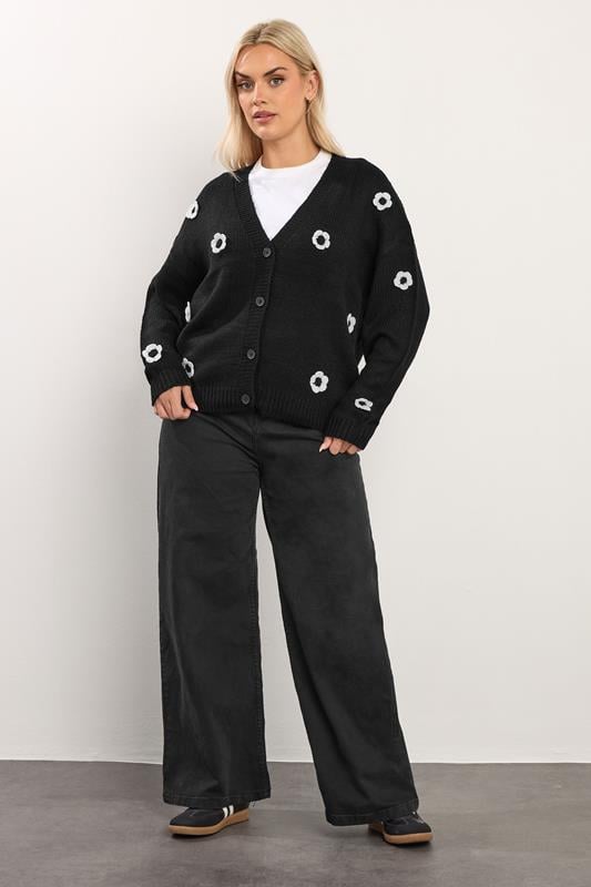 YOURS Plus Size Black Applique Flower Cardigan | Yours Clothing 2