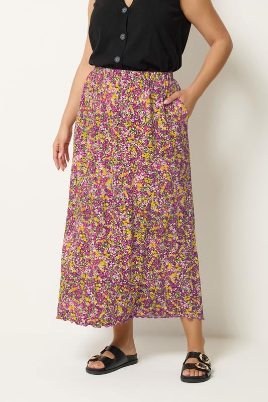 YOURS Plus Size Pink Floral Print Maxi Skirt | Yours Clothing  1