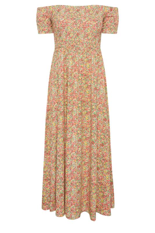 YOURS Plus Size Pink Ditsy Floral Shirred Midaxi Dress | Yours Clothing 5