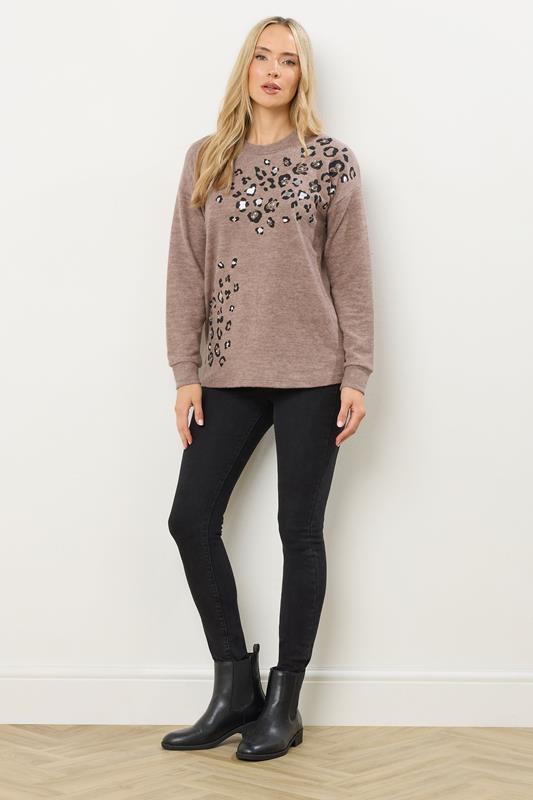 LTS Tall Brown Animal Embellished Jumper | Long Tall Sally 1