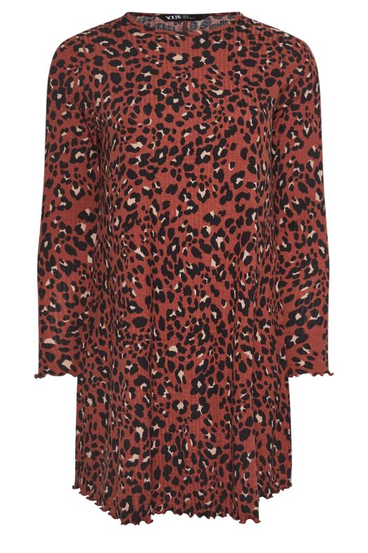 YOURS Plus Size Rust Orange Leopard Print Lettuce Edge Tunic Top | Yours Clothing 5