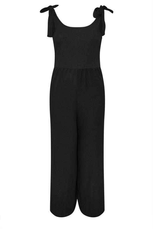 YOURS Plus Size Black Textured Wide Leg Jumpsuit | Yours Clothing  5