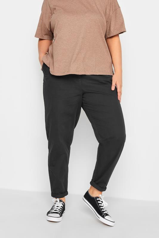 YOURS Plus Size Black Straight Leg Chino Trousers | Yours Clothing  1