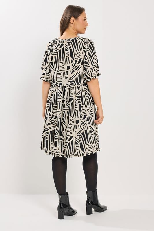 YOURS Plus Size Black Abstract Tie Neck Dress | Yours Clothing 2