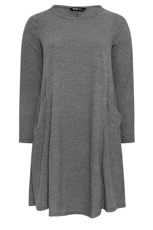 YOURS Plus Size Grey Ribbed Pocket Dress | Yours Clothing 5
