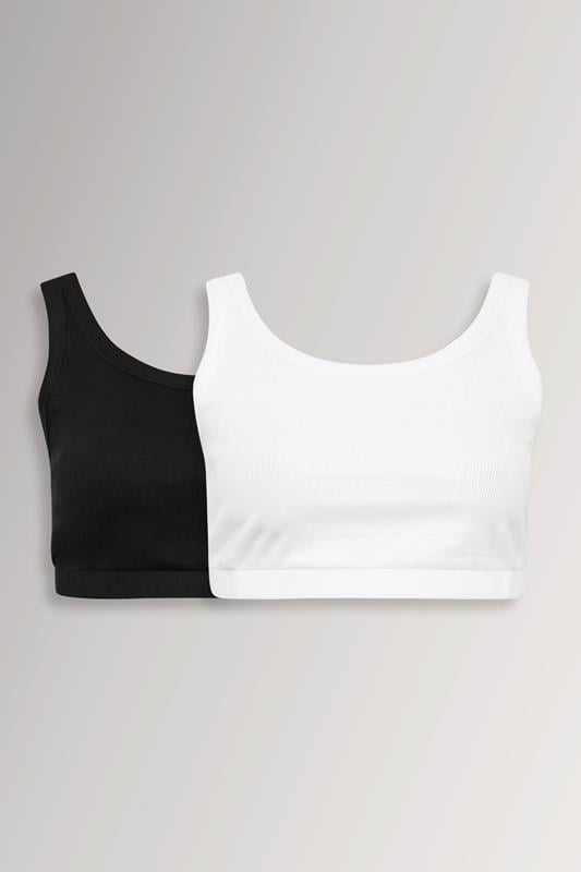 YOURSET Curve 2 PACK Black & White Ribbed Crop Tops