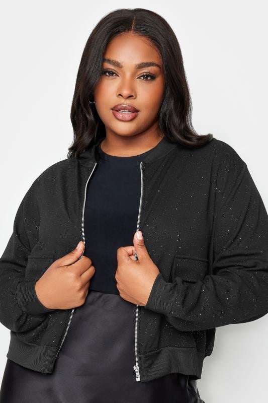 Plus Size  YOURS Curve Black Glitter Formal Bomber Jacket