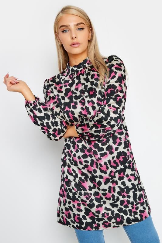 M&Co Pink Leopard Print High Neck Tunic Top | M&Co  1