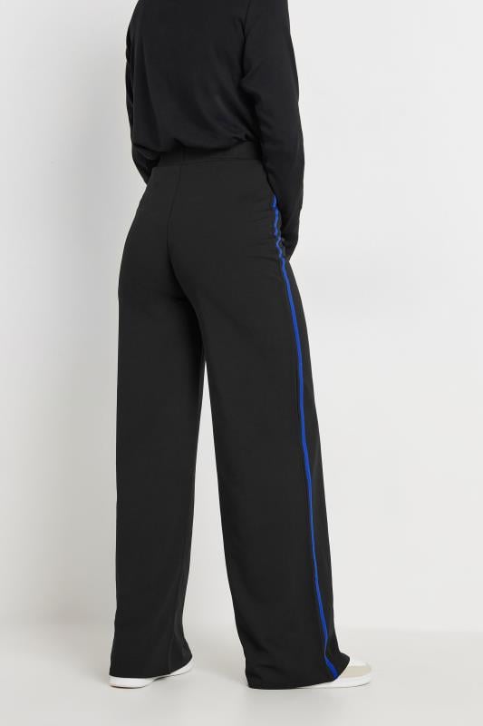 LTS Tall Womens Black & Cobalt Blue Side Stripe Wide Leg Trousers | Long Tall Sally 3