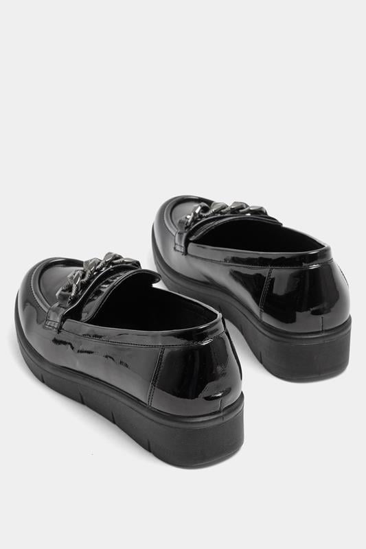 Black Chain Detail Flatform Loafers In Wide E Fit | Yours Clothing 4