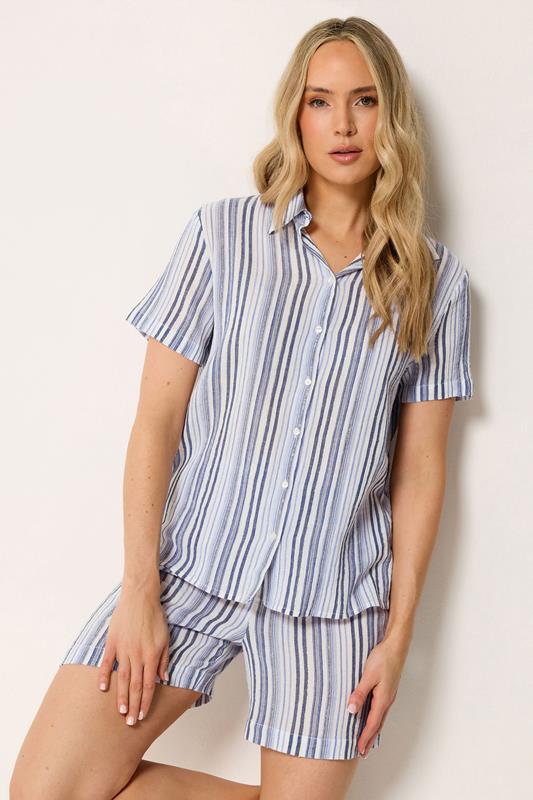 LTS Tall Women's Set Blue & White Stripe Shirt & Shorts | Long Tall Sally 1