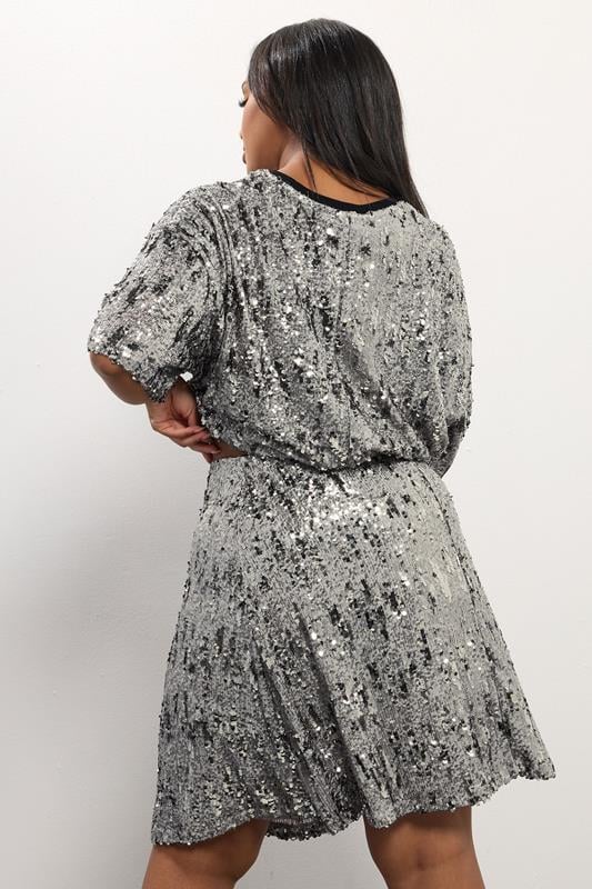 YOURS Plus Size Silver Sequin Embellished Mini Skirt | Yours Clothing 5