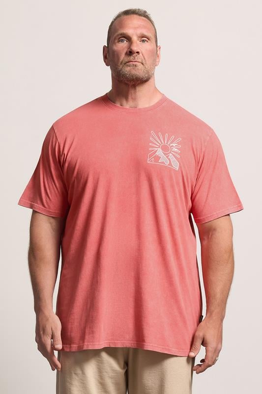 BadRhino Red Extra Long Acid Wash Sunset Print Tee | BadRhino 1