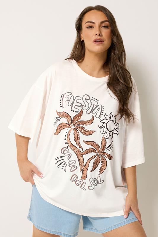YOURS Curve White Embellished Oversized T-shirt