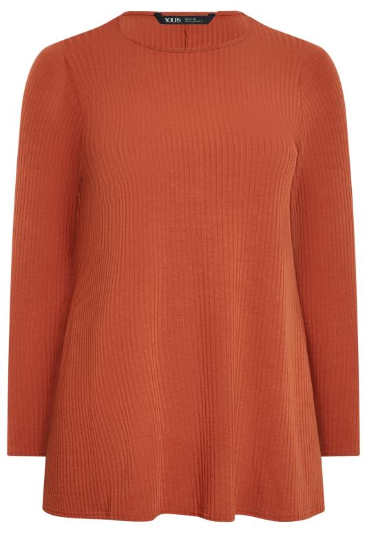 YOURS Plus Size Rust Orange Ribbed Long Sleeve Swing Top | Yours Clothing 6