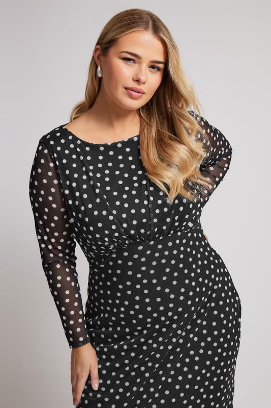 YOURS LONDON Plus Size Black Polka Dot Mesh Maxi Dress | Yours Clothing  2