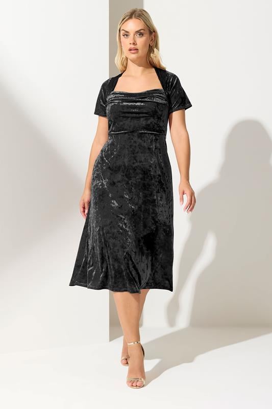  YOURS LONDON Curve Black Velvet Square Neck Midi Dress