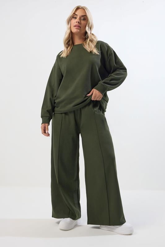 Plus Size  YOURS Curve Khaki Green Crew Neck Sweatshirt & Jogger Set