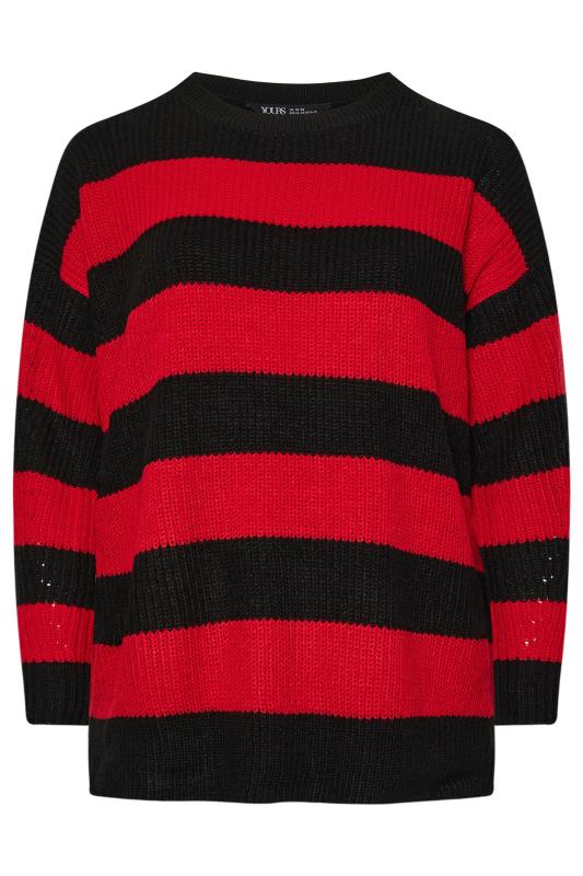 YOURS Plus Size Black & Red Stripe Knitted Jumper | Yours Clothing 6