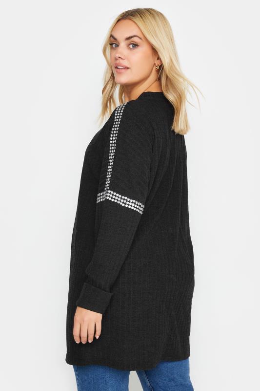 YOURS Plus Size Black Stud Neckline Embellished Jumper | Yours Clothing 3