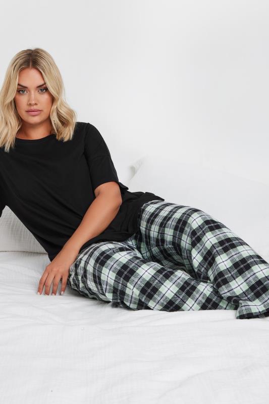 YOURS Plus Size Black & Green Woven Check Print Pyjama Set | Yours Clothing 3