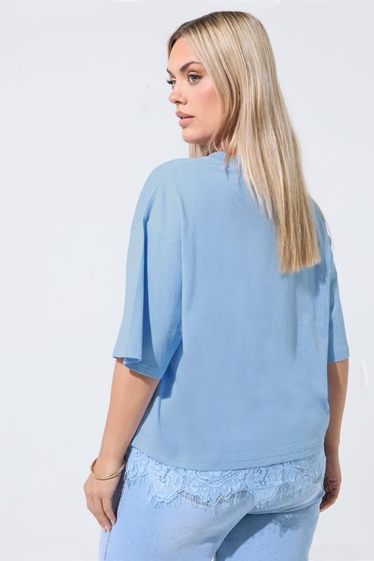 LIMITED COLLECTION Plus Size Light Blue Lace Hem T-Shirt | Yours Clothing 2