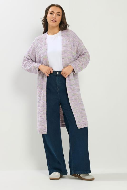Plus Size  YOURS Curve Purple Stripe Maxi Cardigan