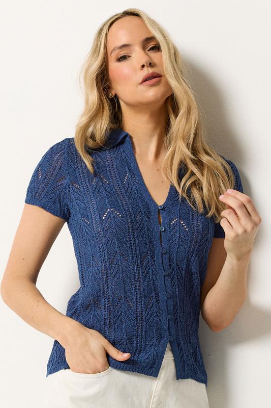 LTS Tall Navy Blue Knitted Polo Cardigan