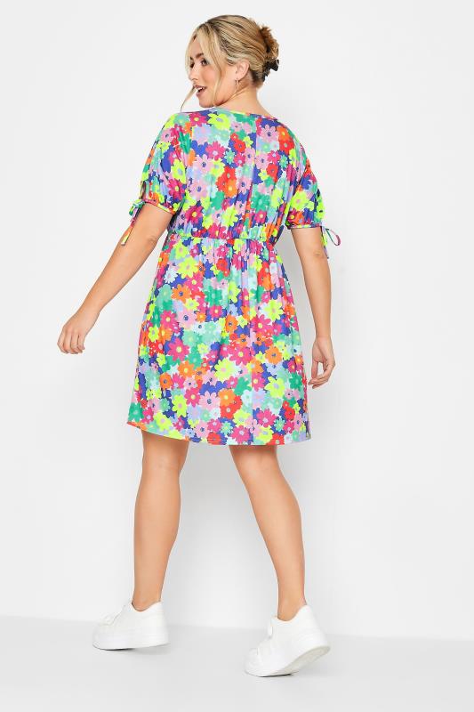 YOURS Plus Size Curve Blue & Pink Ditsy Print Smock Dress | Yours Clothing  3