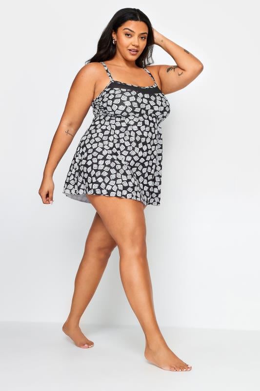 YOURS Plus Size Black Abstract Print Tummy Control Swimdress | Yours Clothing 2