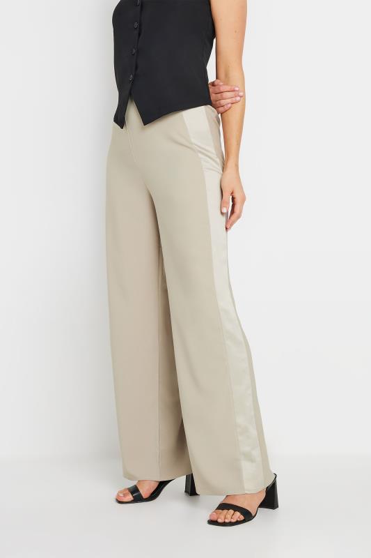 LTS Tall Women's Stone Brown Satin Side Stripe Trousers | Long Tall Sally 2