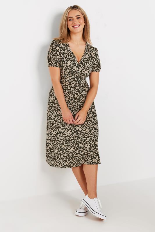 M&Co Natural Brown Ditsy Floral Print Midi Wrap Dress | M&Co 4