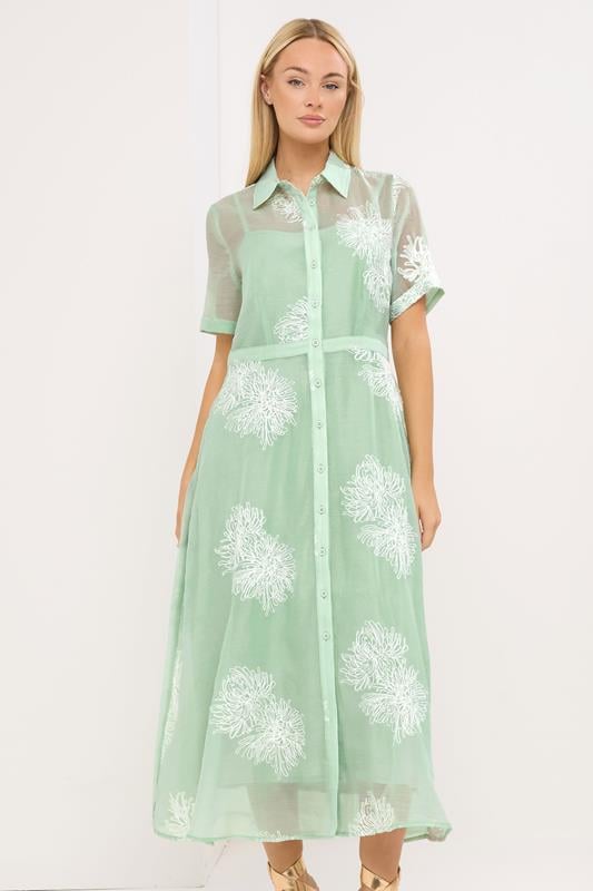  STAR Sage Green Embroidered Shirt Dress