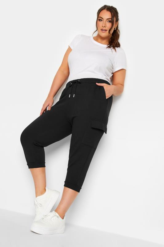 YOURS Plus Size Black Cargo Pocket Cropped Joggers  2