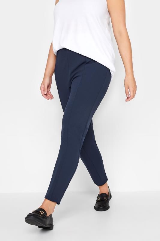 Plus Size Navy Blue Stretch Tapered Trousers | Yours Clothing 1