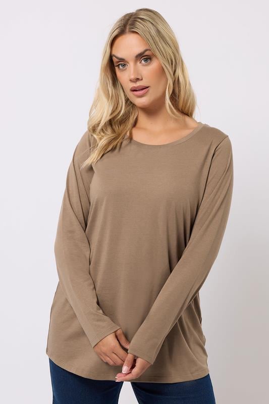  YOURS Curve Natural Brown Long Sleeve T-Shirt