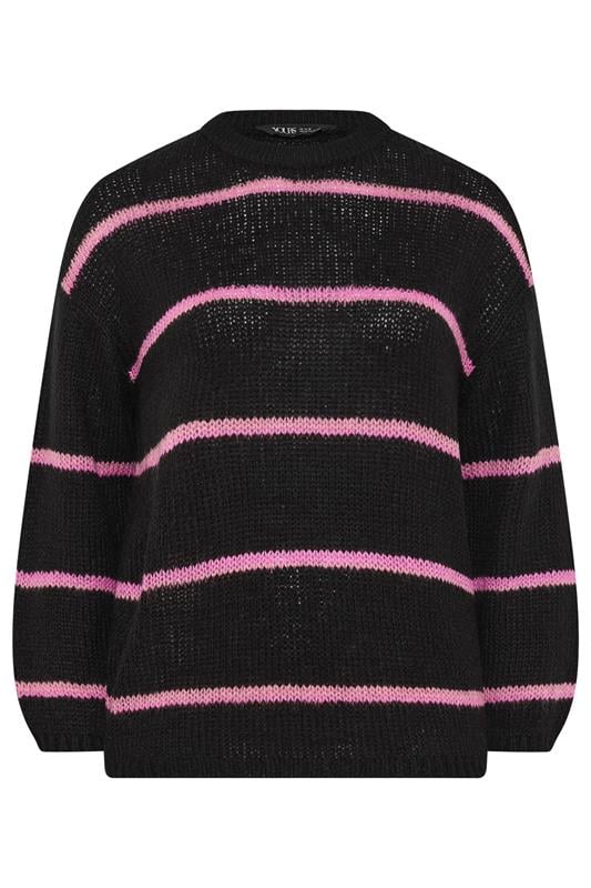 YOURS Plus Size Black & Pink Stripe Soft Touch Knitted Jumper | Yours Clothing 5
