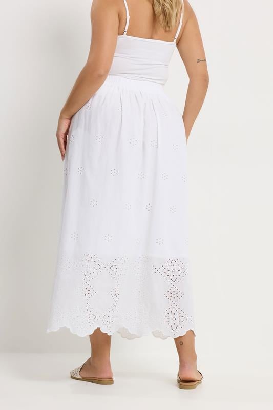 YOURS Plus Size White Broderie Anglaise Maxi Skirt | Yours Clothing 4