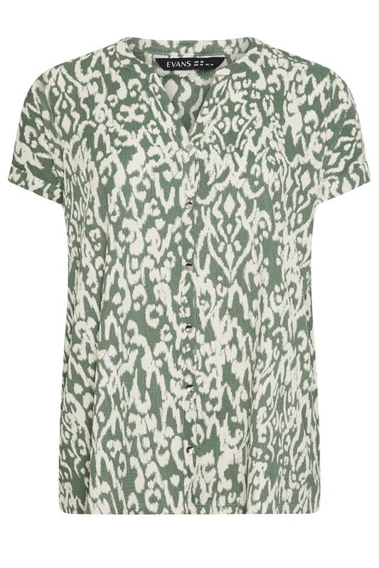 EVANS Plus Size Khaki Green Aztec Print Shirt | Evans 5