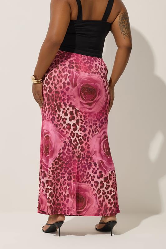 LIMITED COLLECTION Plus Size Pink Leopard Rose Print Maxi Skirt | Yours Clothing 3