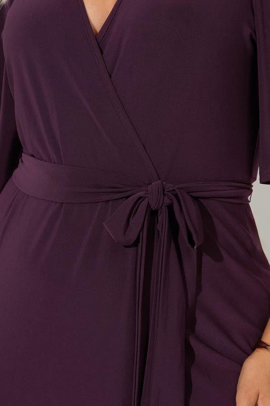 YOURS LONDON Plus Size Purple Short Sleeve Ruffle Wrap Maxi Dress | Yours Clothing  4