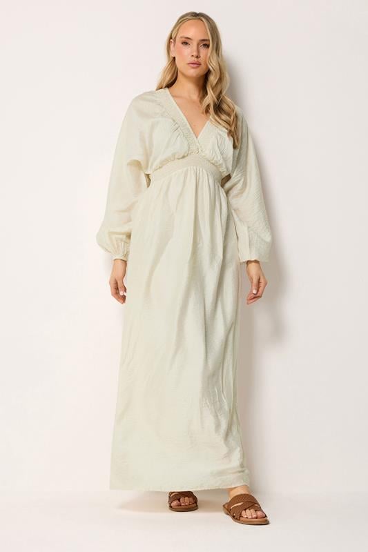  LTS Tall Cream Textured Shirred Detail Maxi Dress