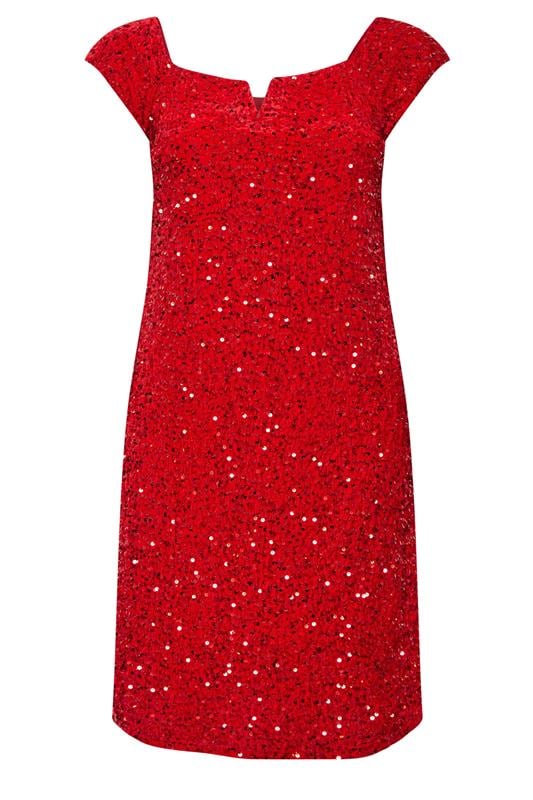 YOURS LONDON Plus Size Red Velvet Sequin Midi Dress | Yours Clothing 6