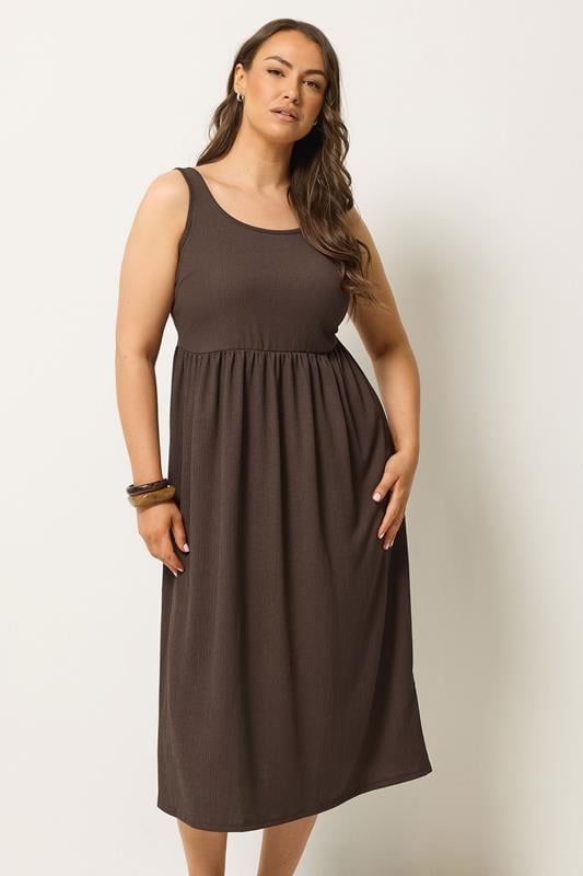  YOURS Curve Chocolate Brown Crinkle Midi Dress